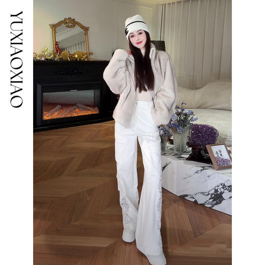 余潇潇【甜酷环游】松弛慵懒100棉拼同色系花边直筒工装裤2025早秋 商品图2