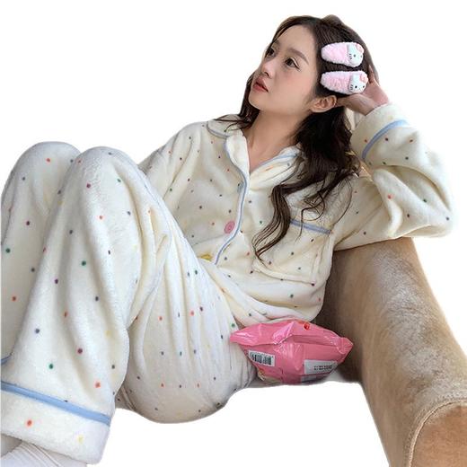 秋冬季【珊瑚绒睡衣女】新款波点可爱卡通 少女法兰绒加绒加厚套装  商品图4