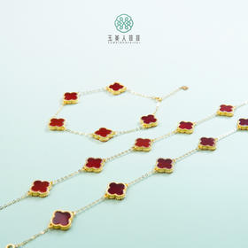 D18k金玛瑙手链-五颗面玛瑙四叶草手链