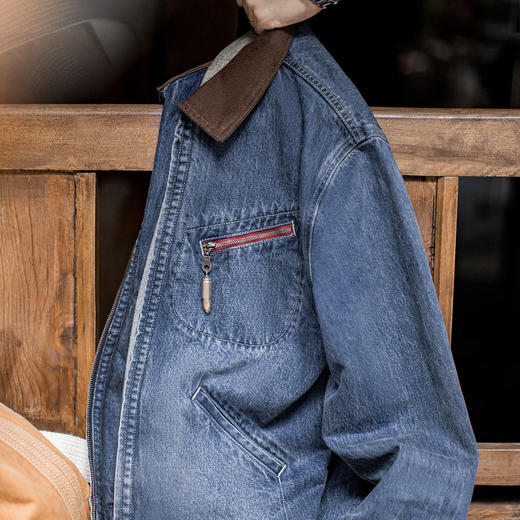 马登工装美式复古水洗牛仔底特律夹克vintage做旧短款外套男秋季 商品图0