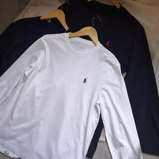 高品质！100棉拉夫RL小马标刺绣纯色圆领长袖t恤休闲情侣款男女！ 商品图2