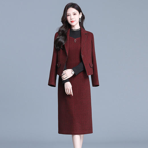 QYM 725002-Y时髦换新两件套连衣裙+西装外套装裙 商品图1