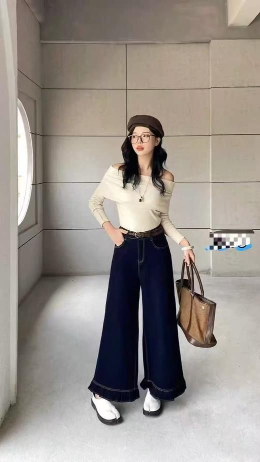 12.12错过没有！清货不退【爆款牛仔】2025秋品～6806单宁蓝超好看荷叶边牛仔直筒裤-喜出 商品图1