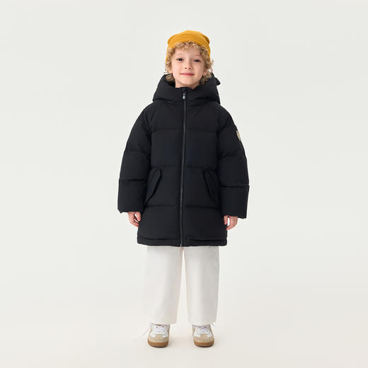 【无氟防泼水】马克珍妮男童熊耳朵中长款连帽羽绒服2025年冬装新款551687 商品图2