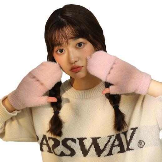 【仿羊绒面料！又萌又保暖】2025可爱新款秋冬针织防寒保暖漏指百搭毛线手套休闲时尚半指翻盖手套。ha 商品图9