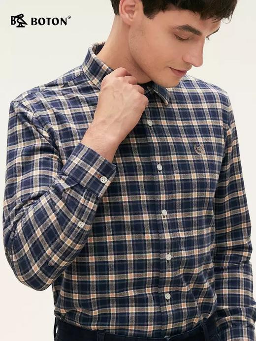 【抗菌防臭】波顿男士春秋冬 衬衫 精梳棉磨毛格纹 修身暖适长袖款MS081324 商品图1