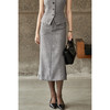 剩M/XL 米思阳2026春季新款通勤风高级灰高腰直筒压褶裙摆羊毛混纺半身裙女4858 商品缩略图2