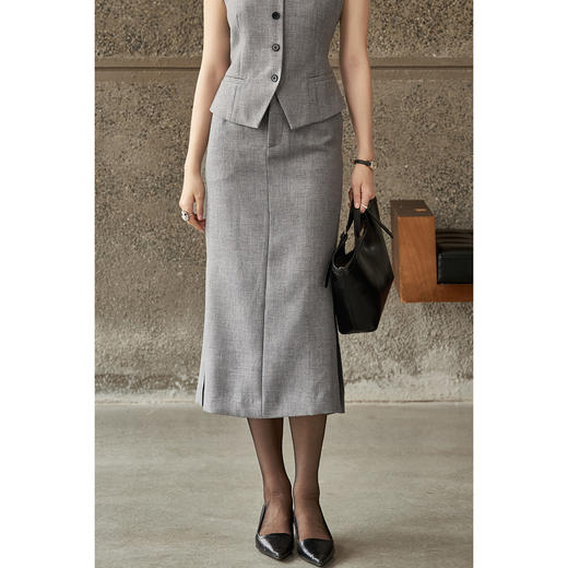 剩M/XL 米思阳2026春季新款通勤风高级灰高腰直筒压褶裙摆羊毛混纺半身裙女4858 商品图2