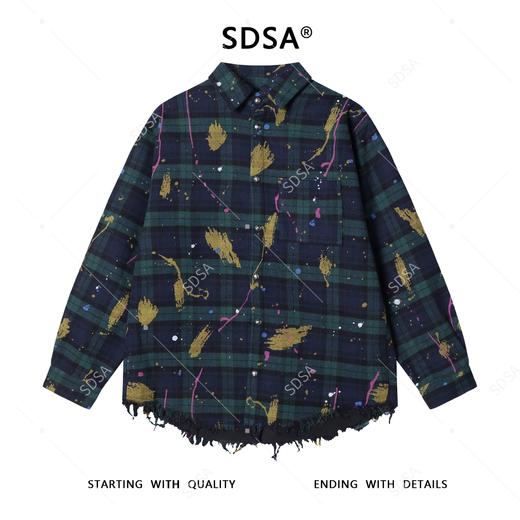 80286SDSA秋冬新款痞帅男装美式泼墨流苏设计纽扣翻领长袖衬衫百搭宽松 商品图1
