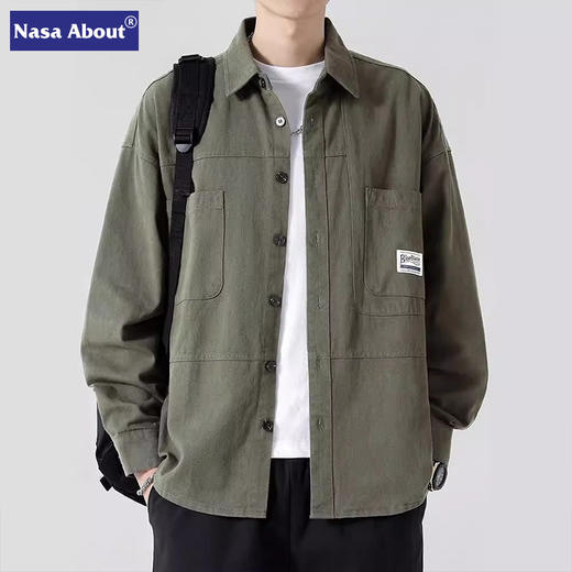 NASA新款长袖衬衫男士纯棉休闲工装衬衣男生春秋季夏男生薄款外套 商品图0
