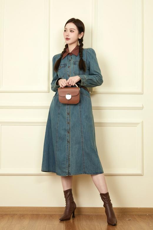 L.Fleuri 撞色拼接翻领牛仔连衣裙 18646 商品图5
