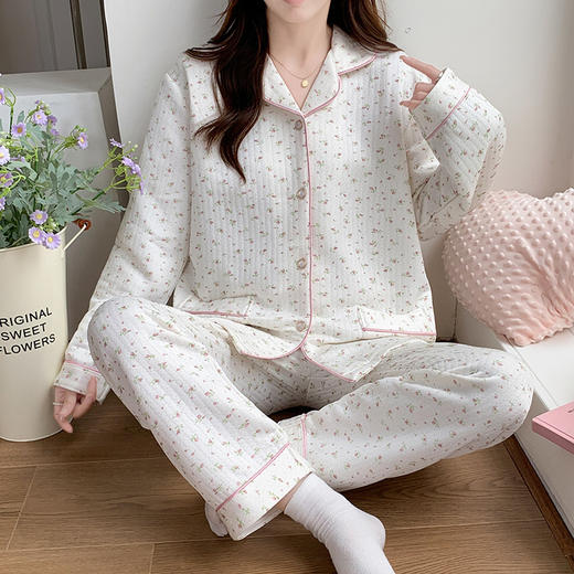 秋冬季【空气棉夹层睡衣】新款加厚甜美蝴蝶结长袖套装 家居服可外穿睡衣 商品图10