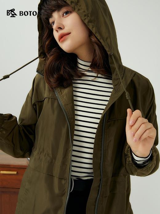 【抗静电防泼水】波顿女士春秋常规款风衣松弛随性宽松连帽款LJ909323 商品图1