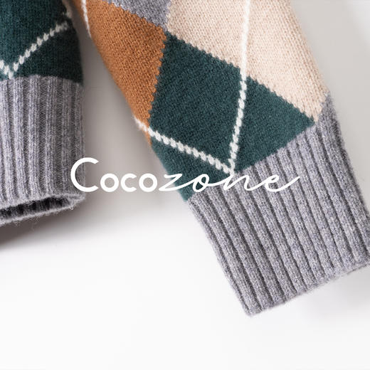 COCOZONE刘一一 菱格毛衣2025秋季新款100绵羊毛圆领针织衫上衣女CD1A1369 商品图3