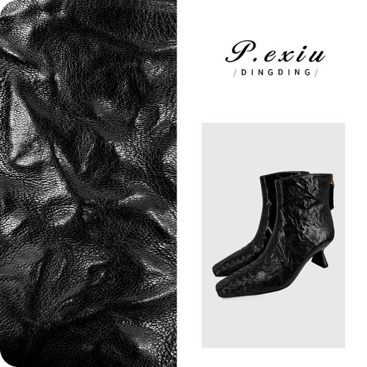 04-7潘依绣丁丁宠粉小牛皮方头手工编织拼接后拉链靴瘦瘦靴 TB25002 商品图0