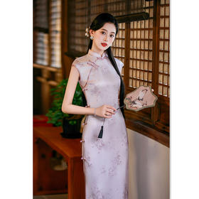 GX2025新品中式仿醋酸提花长款旗袍日常清新素雅修身少女初秋旗袍裙