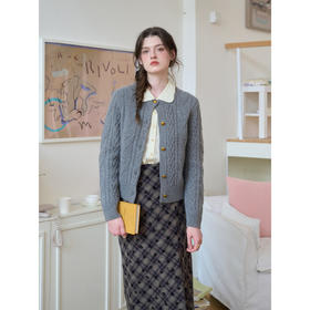 SimpleRetro30羊毛法式复古绞花针织开衫女