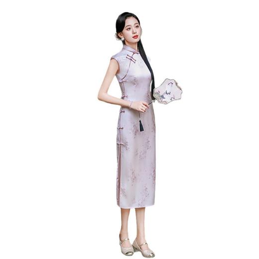 GX2025新品中式仿醋酸提花长款旗袍日常清新素雅修身少女初秋旗袍裙 商品图4