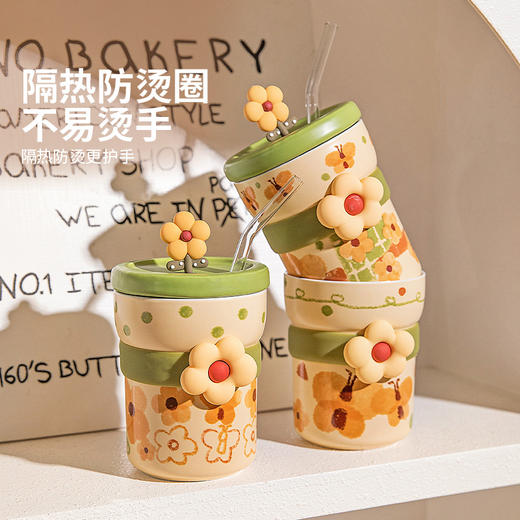 摩登主妇陶瓷带盖马克杯高颜值吸管杯便携家用喝水杯女生咖啡杯子 商品图4