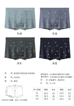 男士舒适透气莫代尔印花盒装平角内裤23254/13254/33254/43254