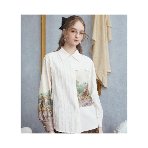 两三事梵高文艺 云栖碎影 2025冬季新款印花拼接提花衬衫女宽松 商品图4