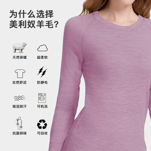 IGUANA 可机洗新品女式美利奴羊毛长袖T恤速干户外徒步浅紫色 商品图1