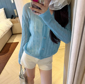 SW笑脸山羊绒水蓝针织开衫090506