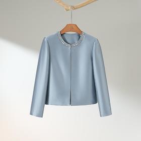 西子/【奥斯卡之夜】丝毛高级重工钉珠圆领灰蓝色外套/WTTJ115