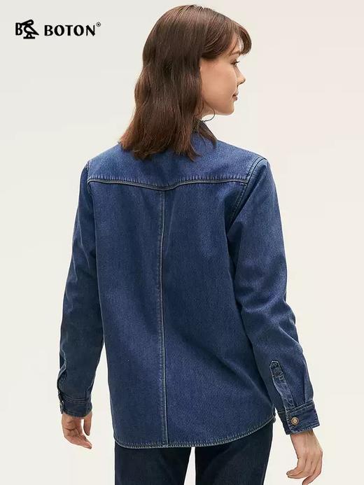 波顿女士秋冬 衬衫型外套 翻领宽松 加绒全棉工装牛仔柔暖款LSJ030324 商品图2