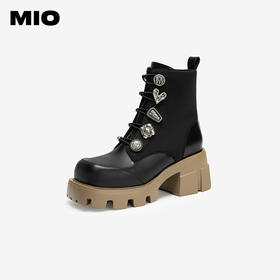【云粉节】BF楼MIO米奥小众设计马丁靴圆头厚底加绒机车靴酷感增高靴子系带靴M245630267吊牌价1898活动价1423