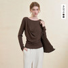 西遇假两件荡领长袖T恤女秋季设计感收腰显瘦内搭打底衫上衣V3455245 商品缩略图0