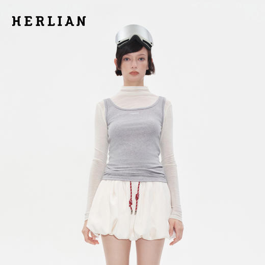 HERLIAN 2025年秋冬新品假两件拼色高领打底衫 商品图0