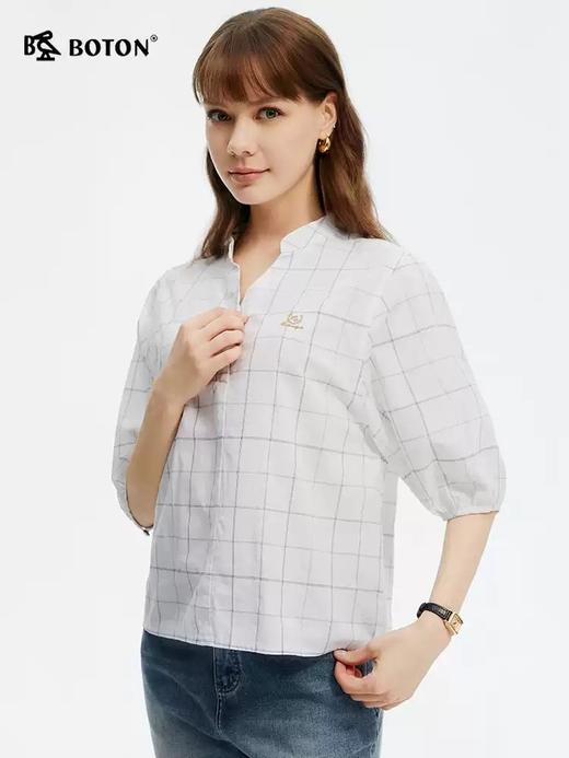 波顿女士夏季黑白格短袖格子衬衫LS053225 商品图1