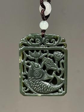 和田镂雕莲花鲤鱼图方牌，顺丰包邮