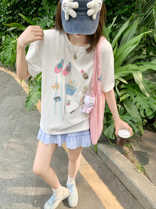 【129元任选2件】现货！韩系宽松创意印花绑带短袖T恤 商品图9