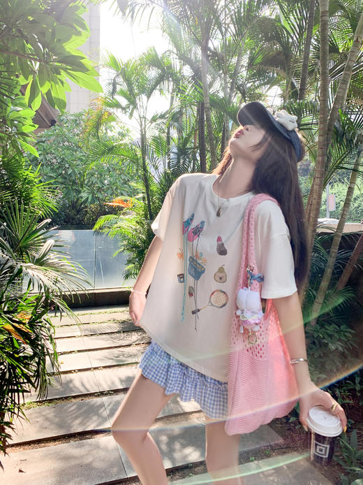 【129元任选2件】现货！韩系宽松创意印花绑带短袖T恤 商品图5