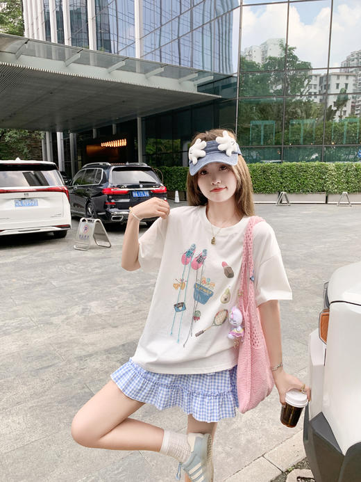 【129元任选2件】现货！韩系宽松创意印花绑带短袖T恤 商品图8