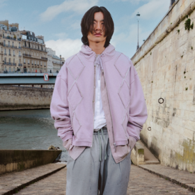 GOODBAI 916 菱形贴布连帽抽绳拉链宽松卫衣