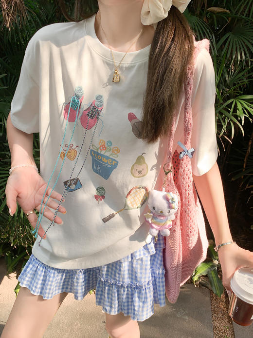 【129元任选2件】现货！韩系宽松创意印花绑带短袖T恤 商品图10