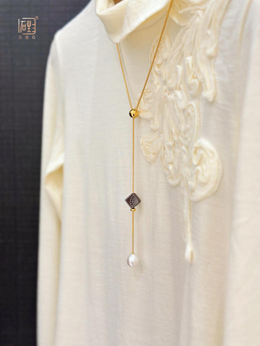 正念·梅兰竹菊小叶檀巴洛克珍珠蛇骨长链+多用耳饰 商品图7