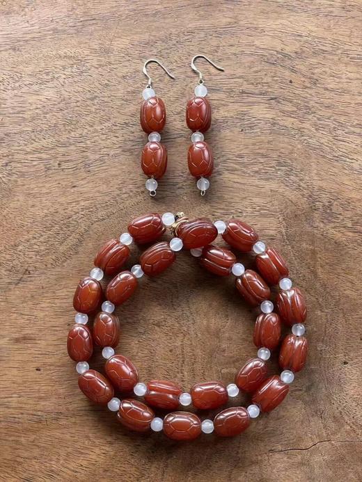 南红玛瑙龟壳形珠项链与耳坠套组，顺丰包邮 商品图0
