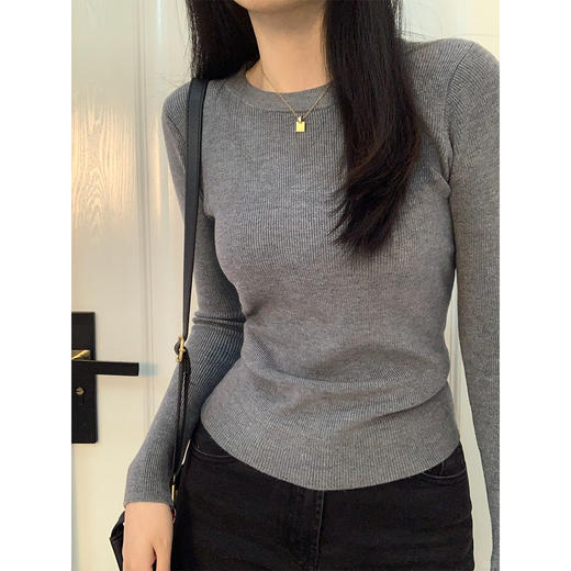 【赵露思同款设计】灰打底衫上衣女秋冬紧身显瘦辣妹毛衣内搭针织长袖。ha 商品图1