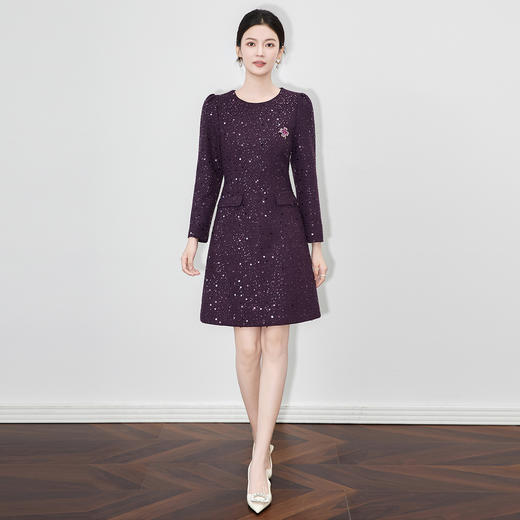 「高货wl」全新升级【铂金会员367/天猫499/差价132】(14818)洛诗琳重工亮片粗花呢连衣裙2025秋季法式优雅小香风A字裙 商品图1