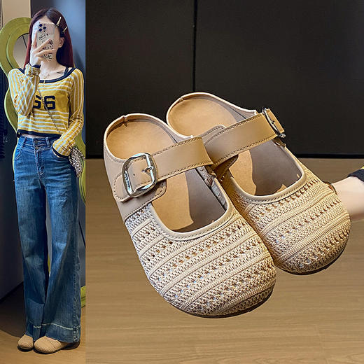 【特妮娜 小香风飞织勃肯鞋】珍珠链条装饰 复刻香NAI儿高级感 轻松穿出小香风氛围感 鞋面镂空网眼设计 吸湿速干内里 夏日告别黏腻感 L# 商品图5