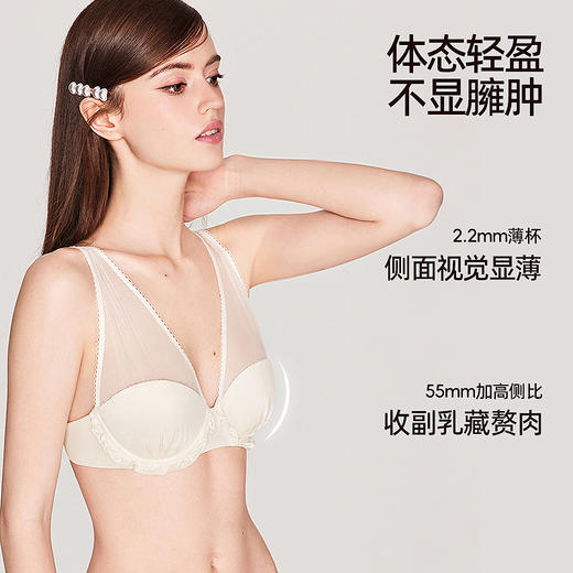 好奇蜜斯性感纯欲内衣女可外穿内搭大胸显小胸薄文胸罩套装防下垂  德文 商品图3