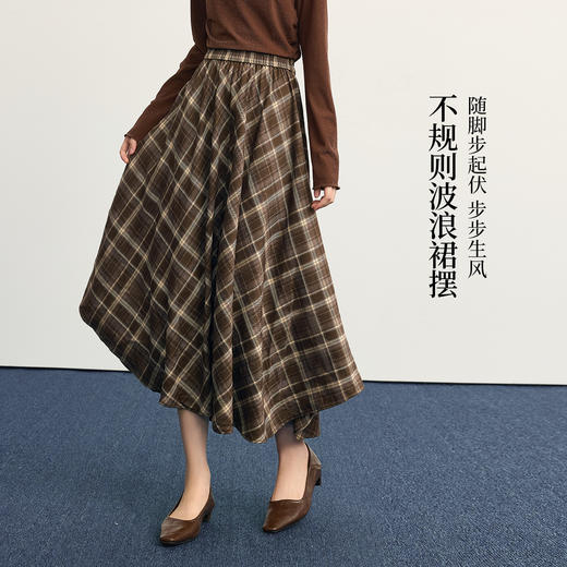 【10/1新品】熙世界美拉德复古格纹半身裙女秋2025新款高腰显瘦不规则a字裙子 商品图1