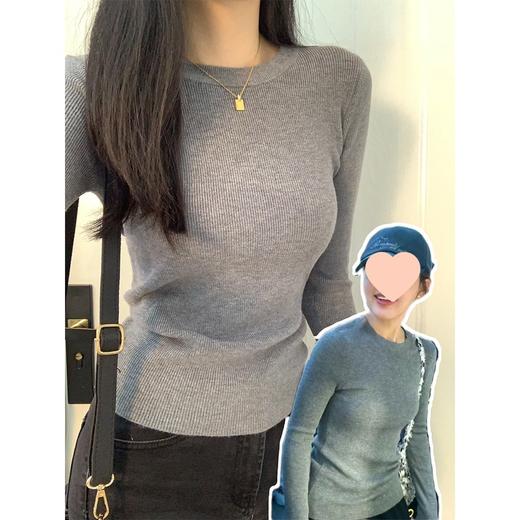 【赵露思同款设计】灰打底衫上衣女秋冬紧身显瘦辣妹毛衣内搭针织长袖。ha 商品图0