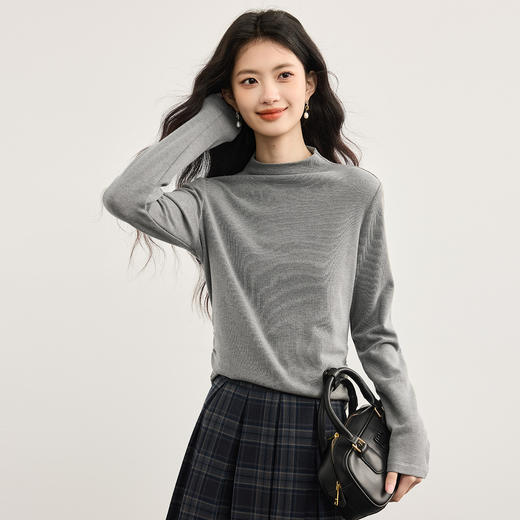 【年货节】熙世界软糯保暖半高领T恤衫女秋冬2025新款长袖通勤基础打底上衣 商品图4