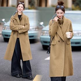 双面羊绒大衣，韩系宽松中长款高端马甲两件套HR-QMC6886