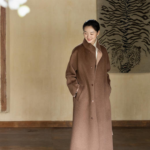 牧衣游原创 进口澳毛呢外套冬软糯轻盈宽松复古文艺极简大衣 觅友 商品图0